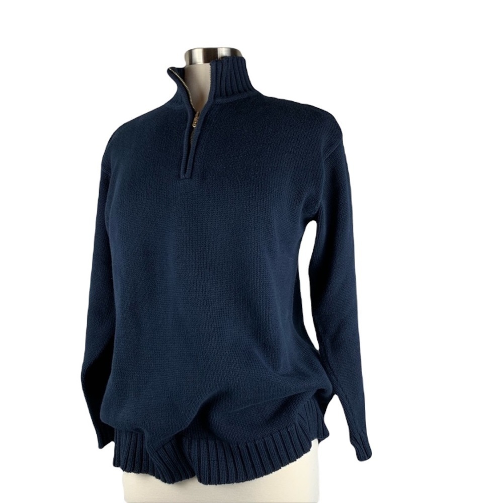 Navy Lauren Ralph Lauren Gold Zip Chunky Knit Oversized Sweater Size Small